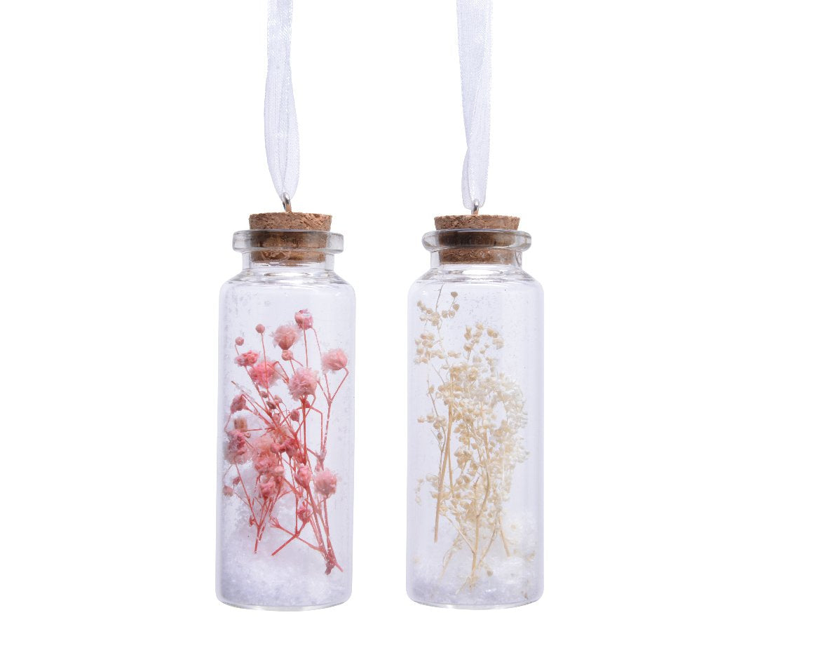 Ornamento navideño de cristal tonos natural y rosa dia3.00-A8.50cm