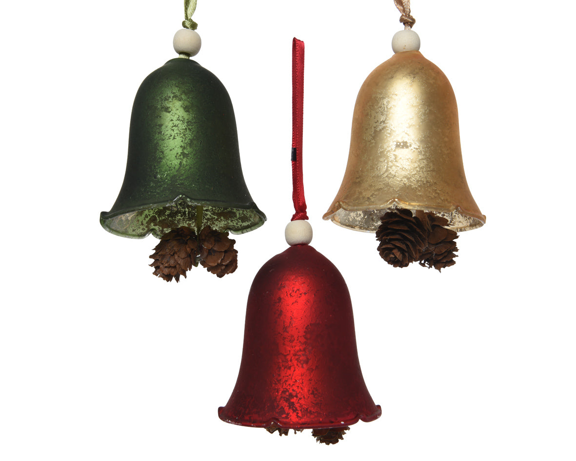 Campanas color rojo, verde, dorado de vidrio de navidad núm. 129562