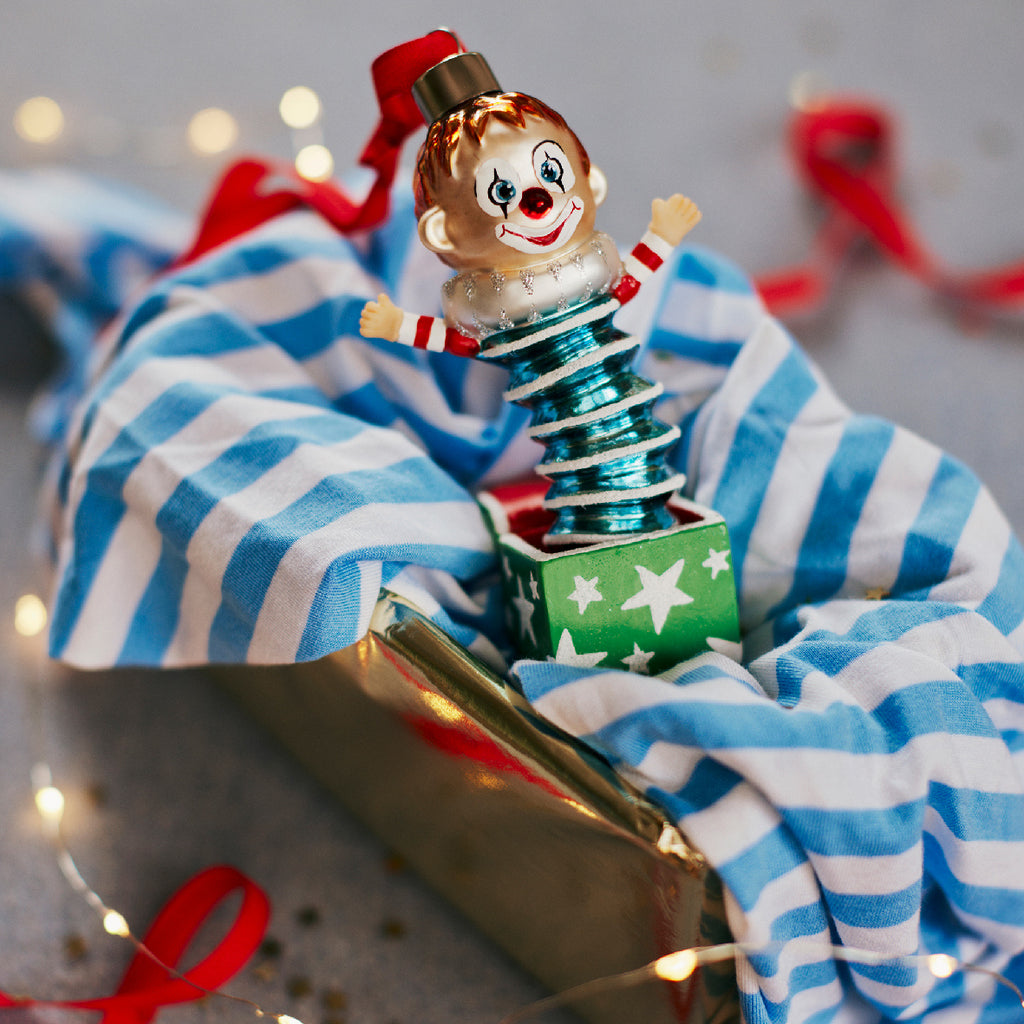 Ornamento de navidad payaso sorpresa de 13cm