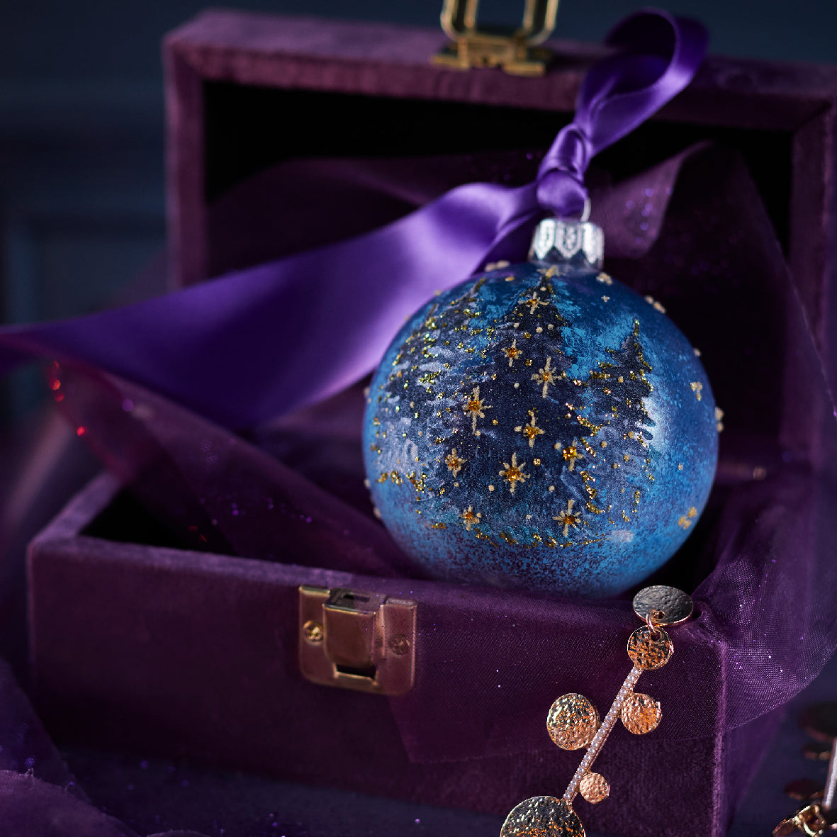 Bola de navidad azul de vidrio adornos de cristal