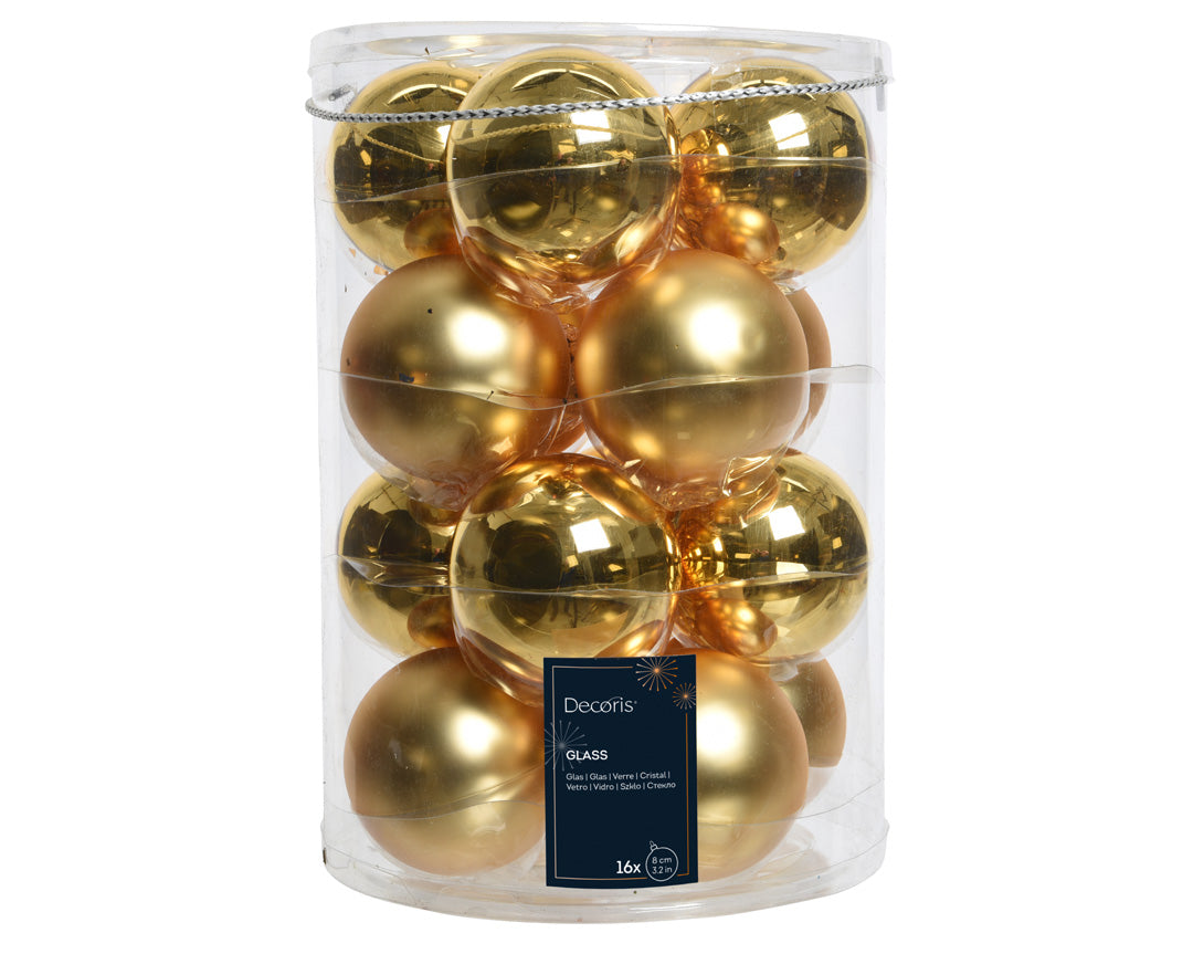 16x Bolas de navidad lisas doradas claras de cristal de 8cm