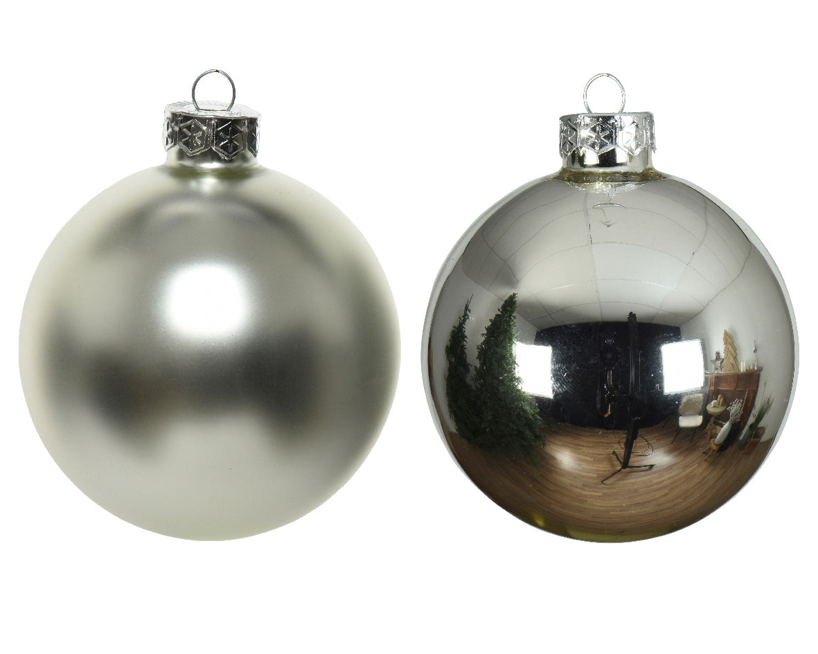 16x Bolas de navidad lisas plateadas de cristal de 8cm
