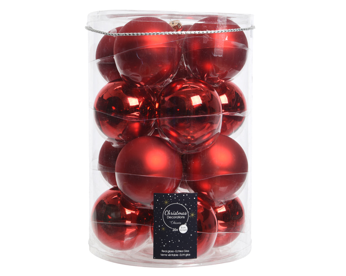 16x Bolas de Navidad lisas rojas 8cm