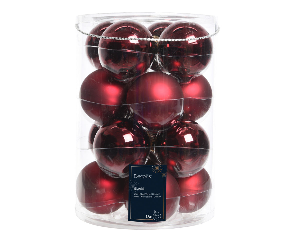 140732-Pack 16 bolas lisas de Navidad de cristal color burdeos 8 cm-navidad-envio-canarias
