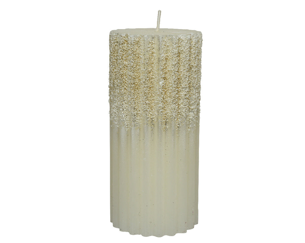 Vela de cera con purpurina color lana blanca