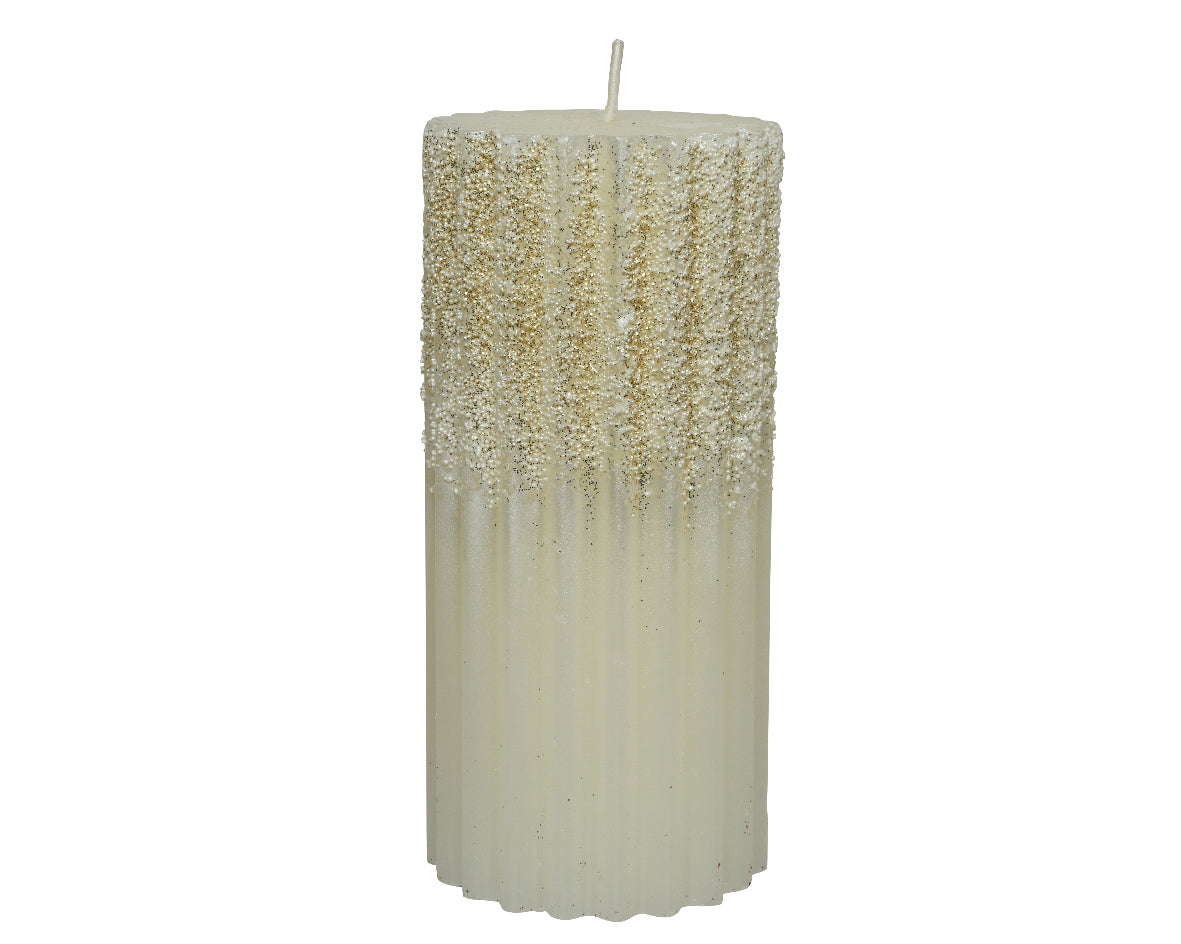 Vela de cera con purpurina color lana blanca