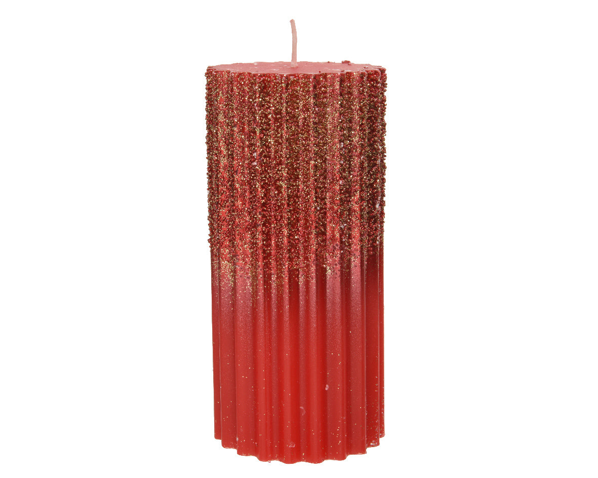 Vela de cera roja con purpurina