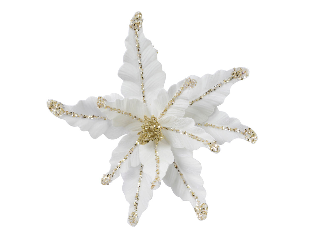Floral de navidad de terciopelo de poliéster de lana blanca de 44cm