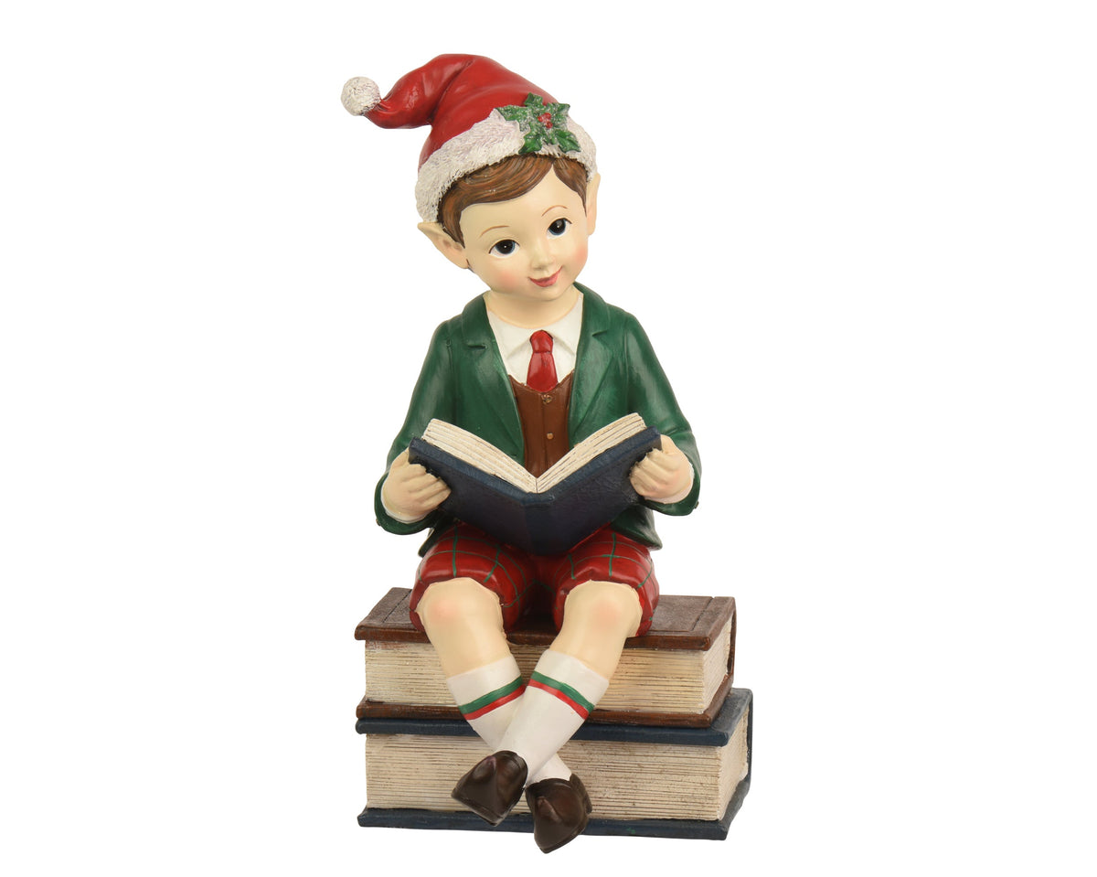 371847-Figura decorativa de elfo sobre libros de  41 cm-navidad-envio-canarias