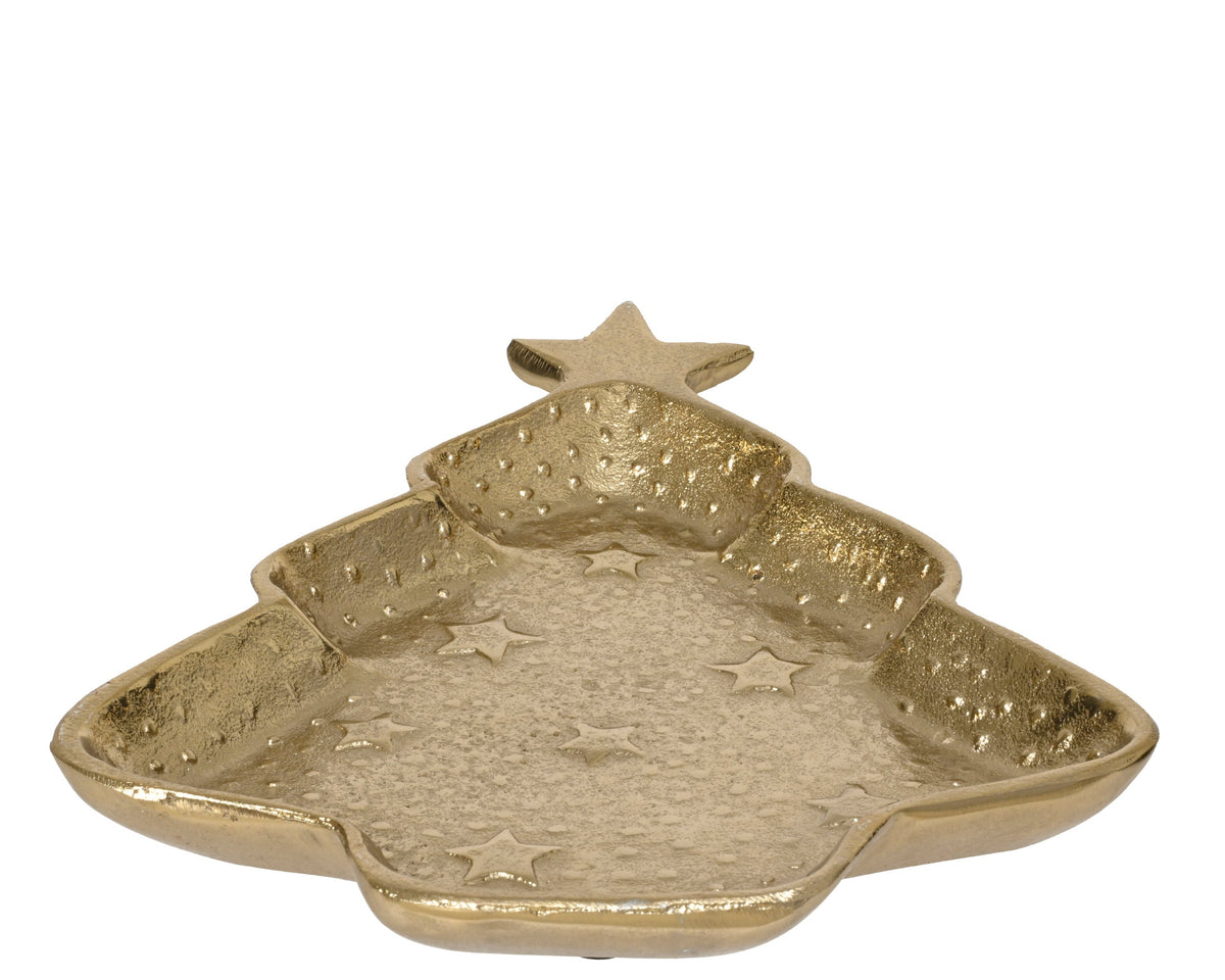 372100-Bandeja de presentación con forma de árbol de aluminio color dorado 36 cm-navidad-envio-canarias