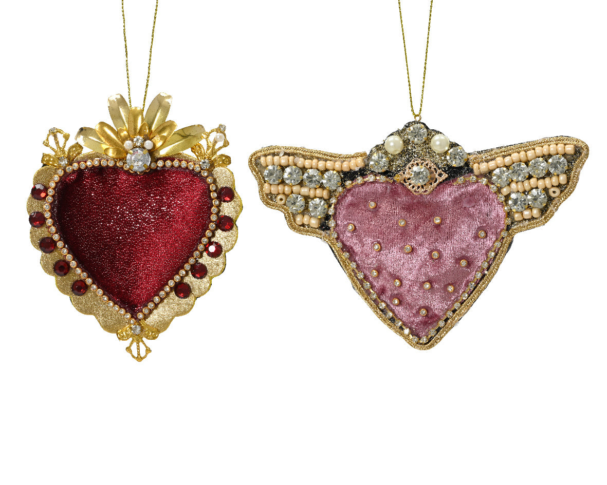 Ornamento de Navidad de Corazón textil de 10cm