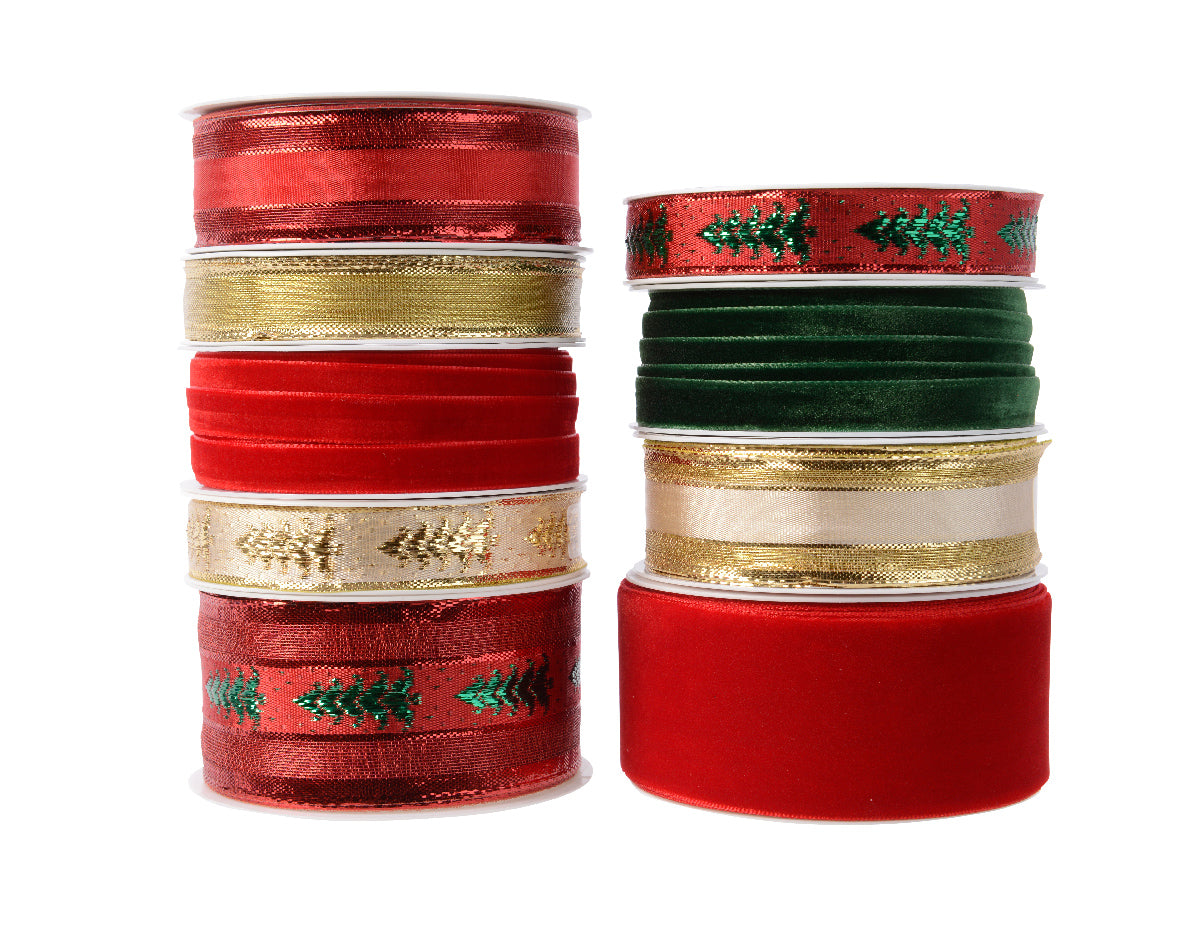 Cinta de regalo roja, dorada y verde
