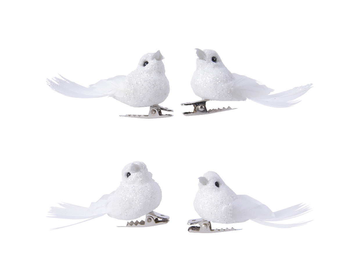 Pájaro pequeño blanco para decoración navideña 5 cm