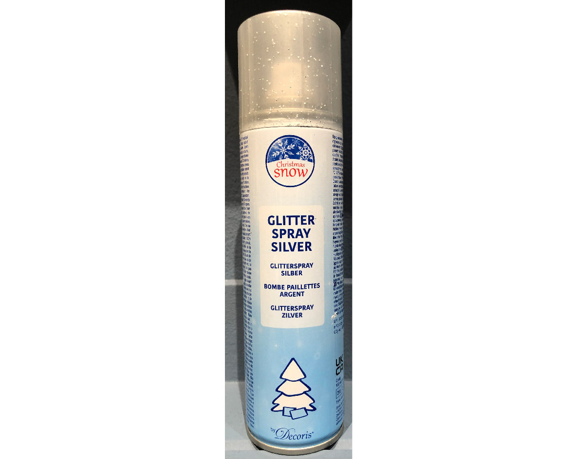 Spray de purpurina plateada
