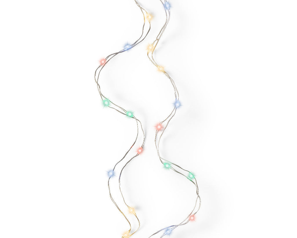 Luz MicroLED multicolor de 295cm cable plateado a pilas