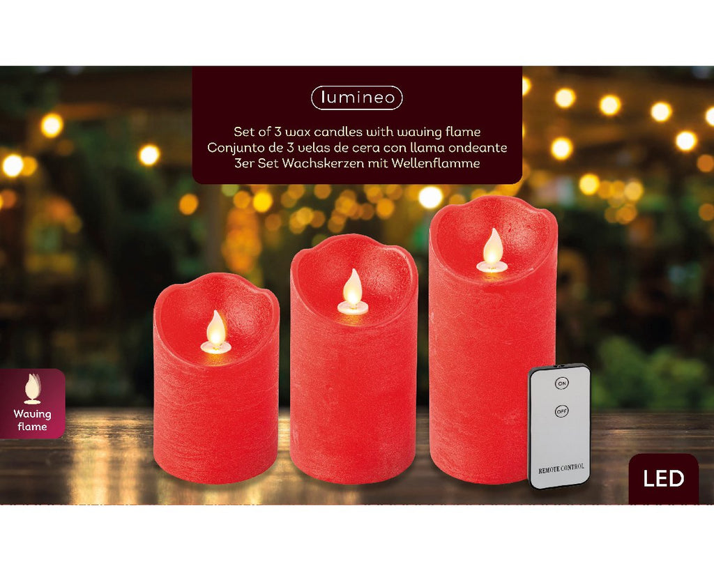 Velas de cera LED con efecto llama (a pilas) en set