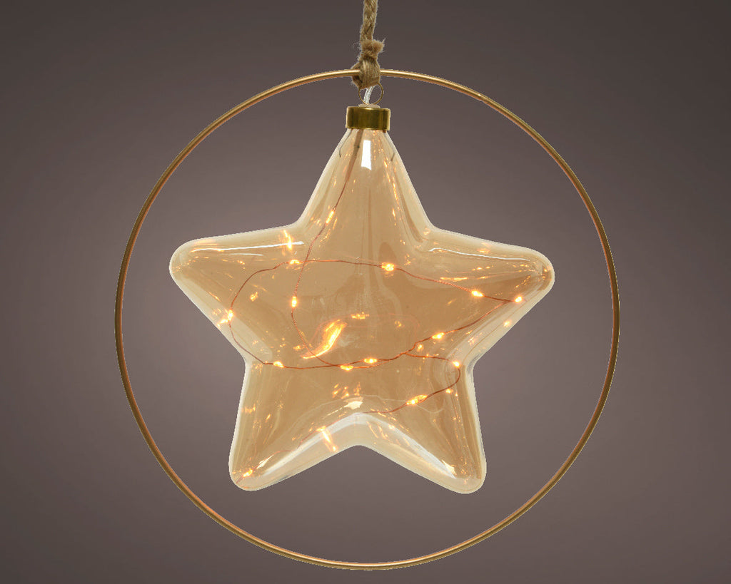 Estrella de cristal con luz clásica cálida de 6cm