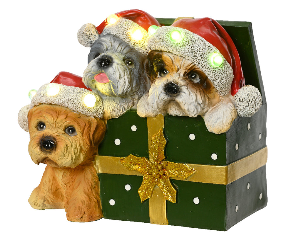Figura de perritos con luces de navidad de 23cm