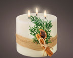 Vela de navidad LED decorada blanco crema con tacto a cera 15cm x dia15cm