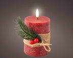 Vela de navidad LED decorada rojo crema con tacto a cera 13cm x dia8cm