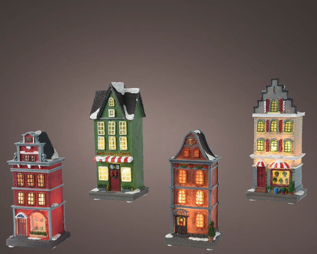 Casas de navidad holandesas iluminadas