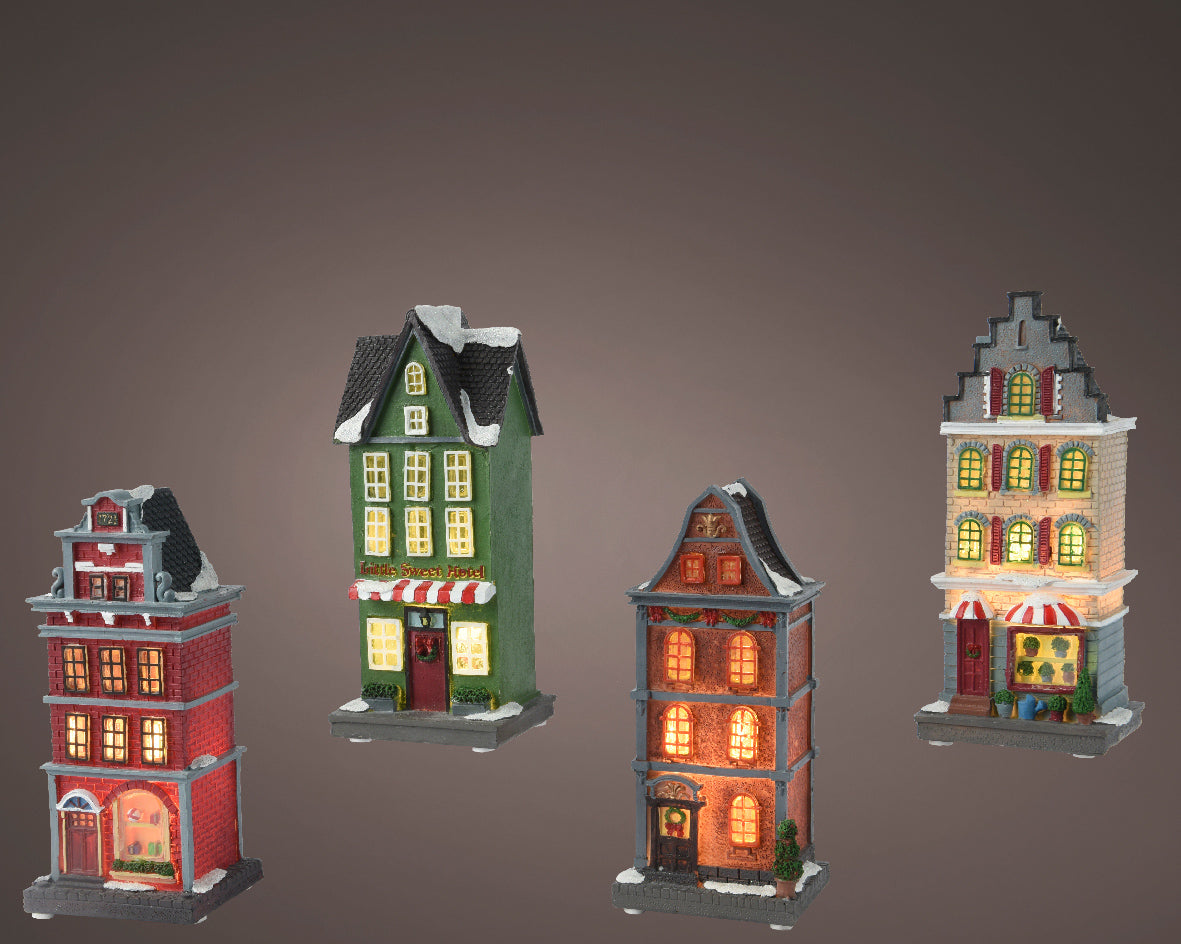 Casas de navidad holandesas iluminadas