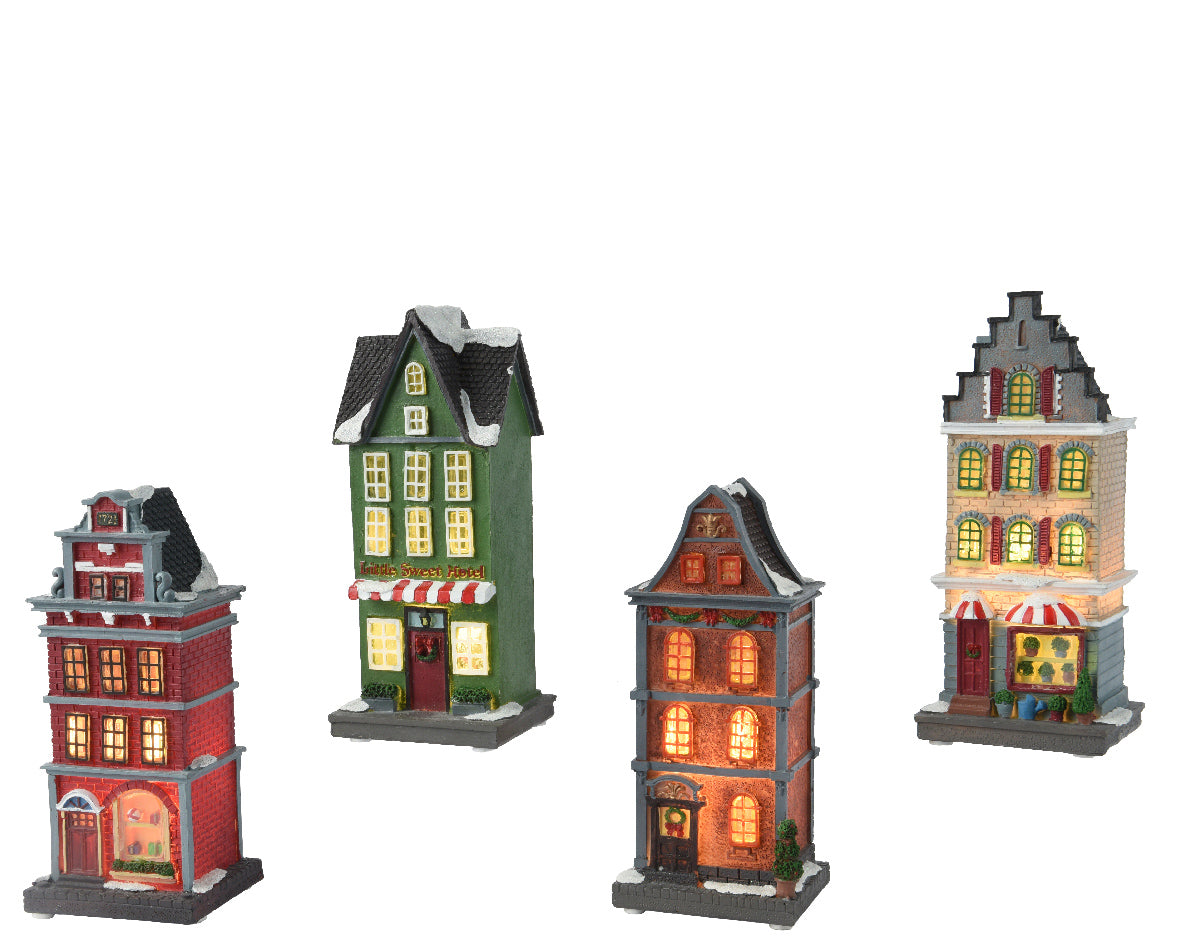 Casas de navidad holandesas iluminadas