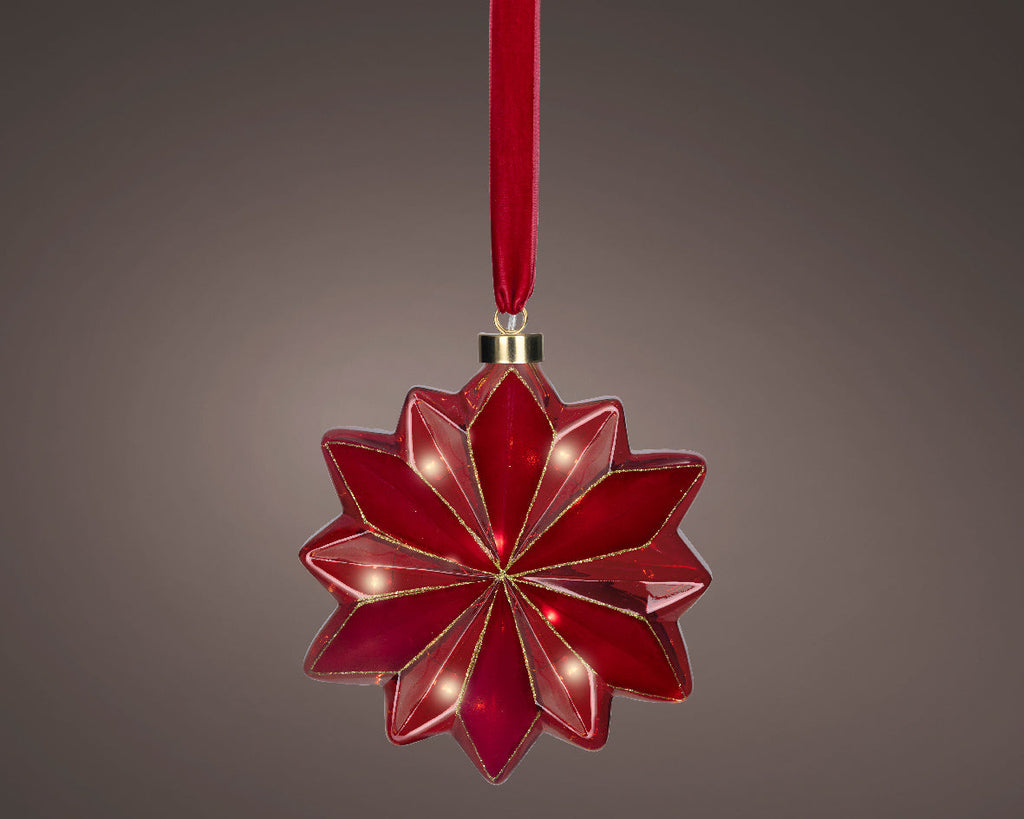 Iluminación de navidad Ornamento floral a pilas rojo de 19cm