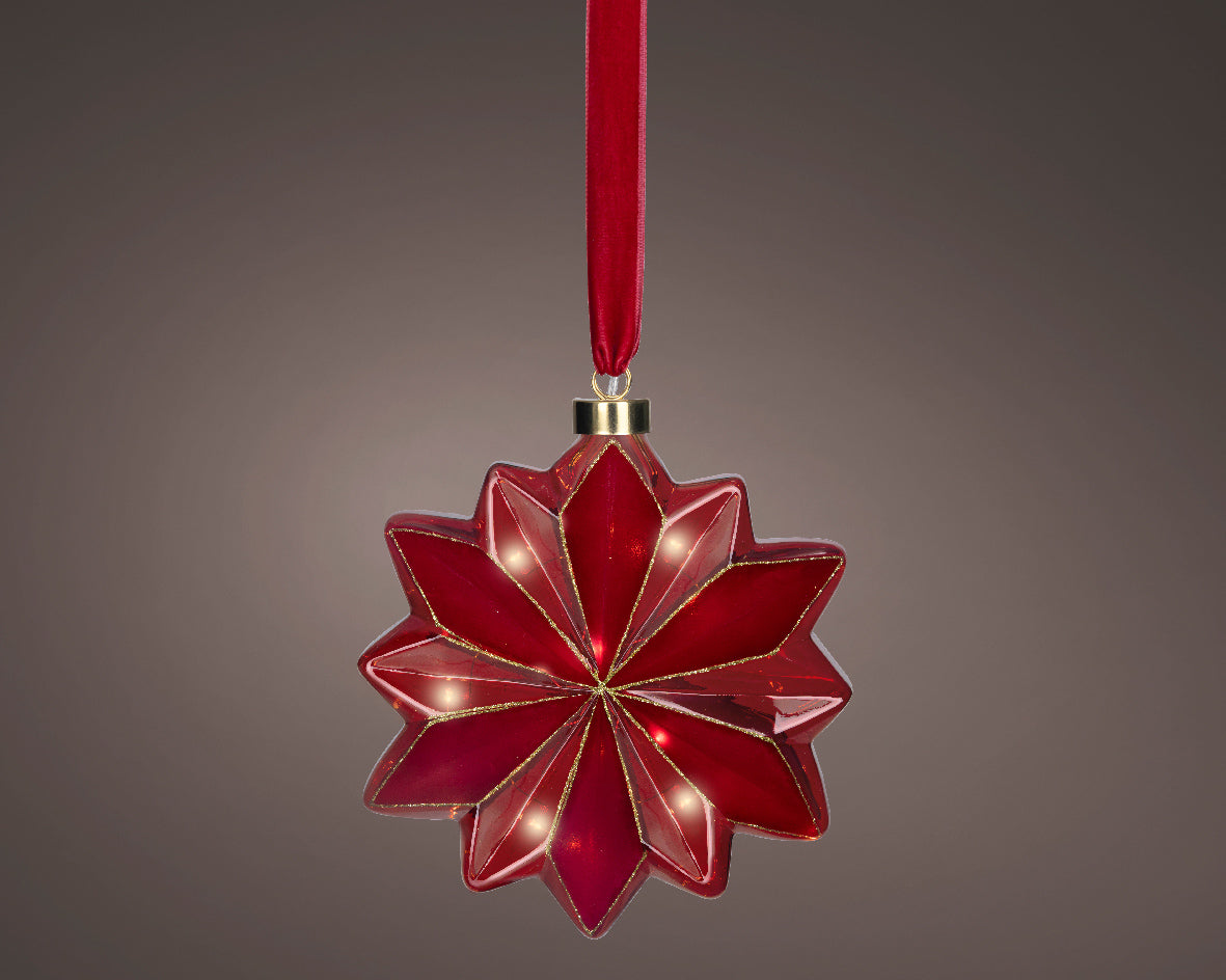 Iluminación de navidad Ornamento floral a pilas rojo de 19cm
