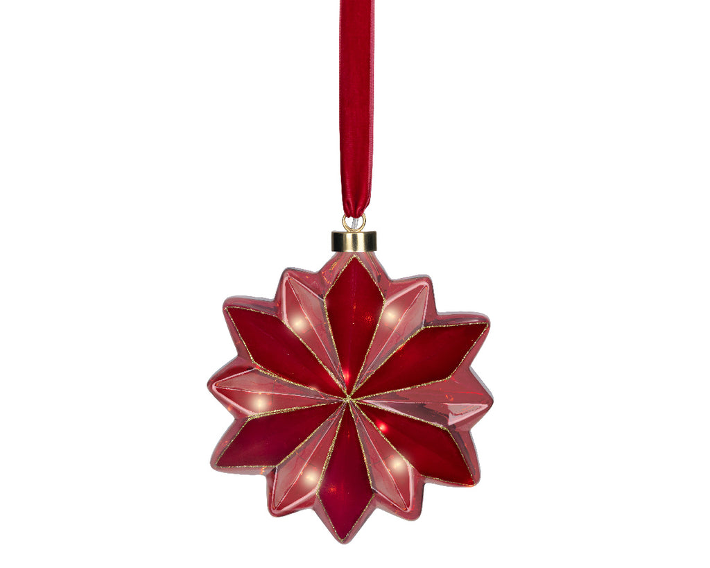 Iluminación de navidad Ornamento floral a pilas rojo de 19cm