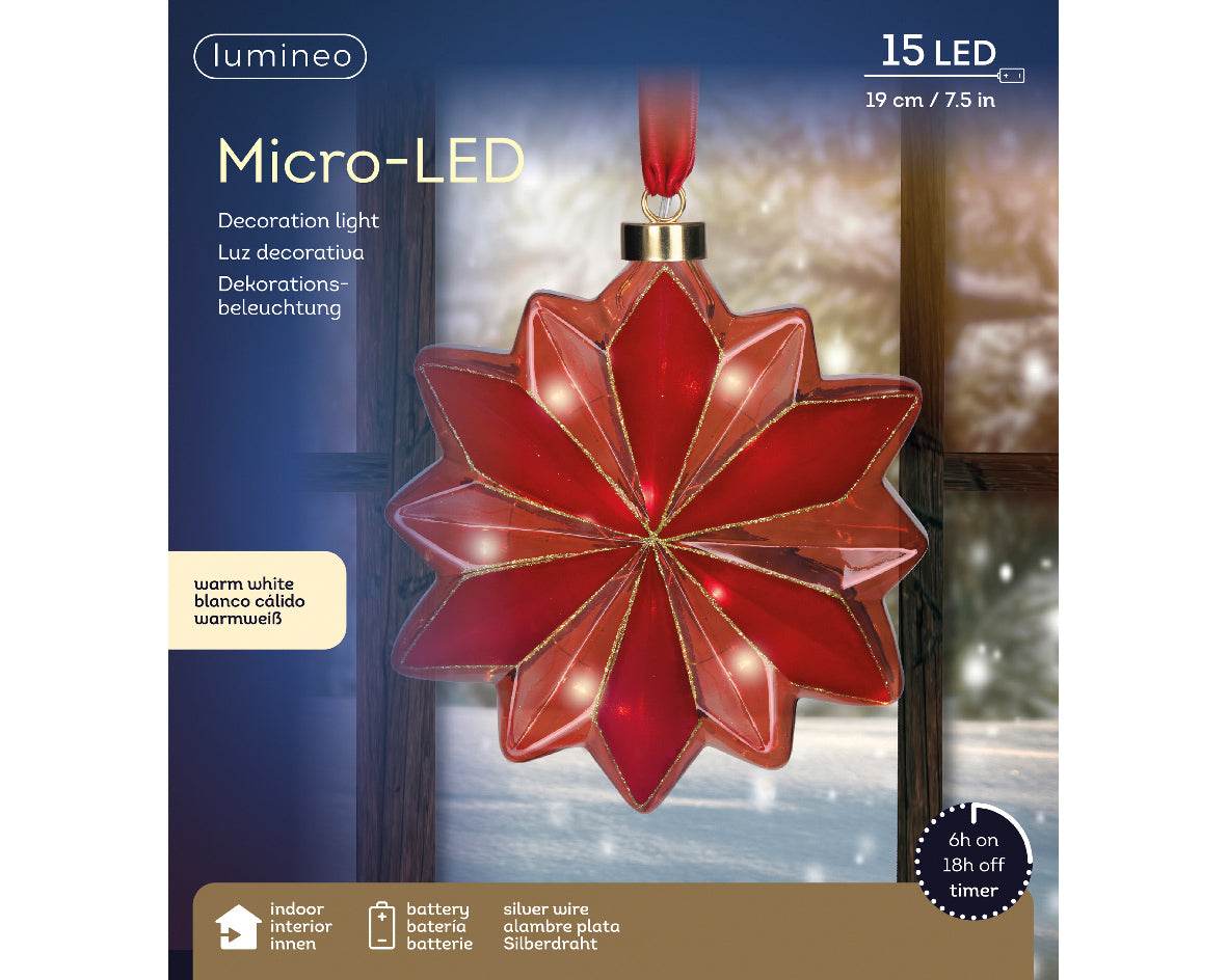 Iluminación de navidad Ornamento floral a pilas rojo de 19cm