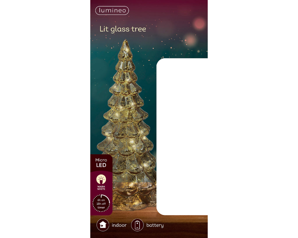 Árbol de navidad decorativo Dorado con luces de 21cm a pilas