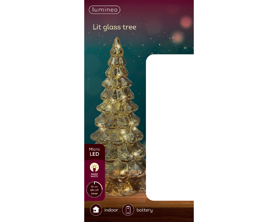 Árbol de navidad decorativo Dorado con luces de 21cm a pilas