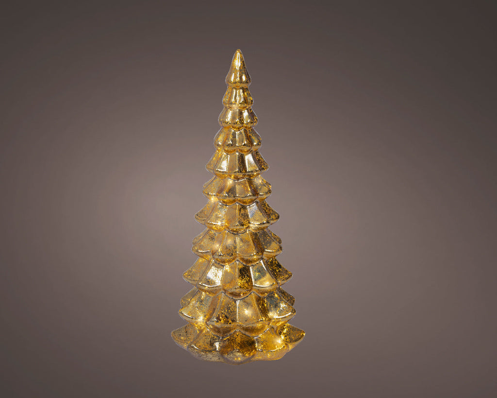 Árbol de navidad decorativo Dorado con luces de 32cm a pilas