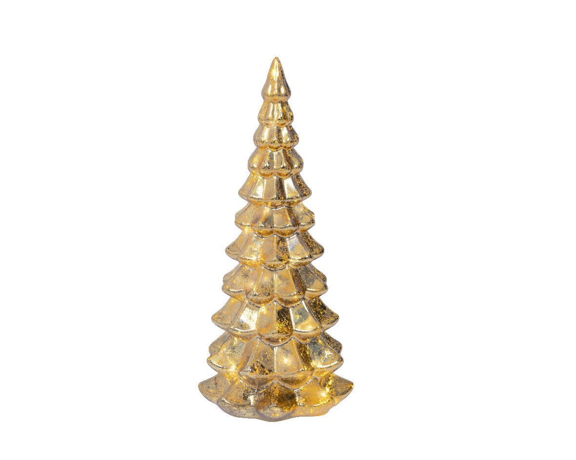 Árbol de navidad decorativo Dorado con luces de 32cm a pilas