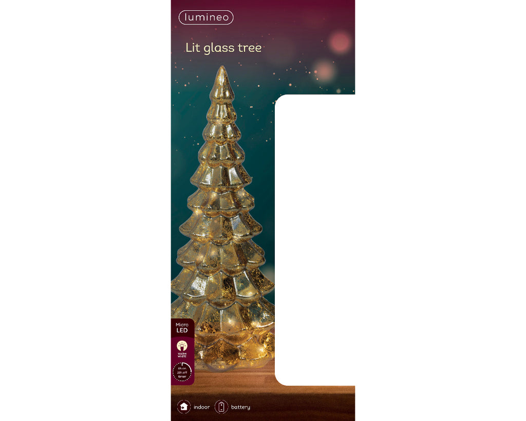 Árbol de navidad decorativo Dorado con luces de 32cm a pilas