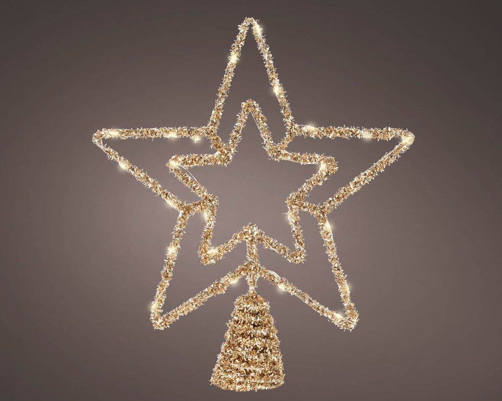 punta de árbol de Estrella con luces dorado 28cm