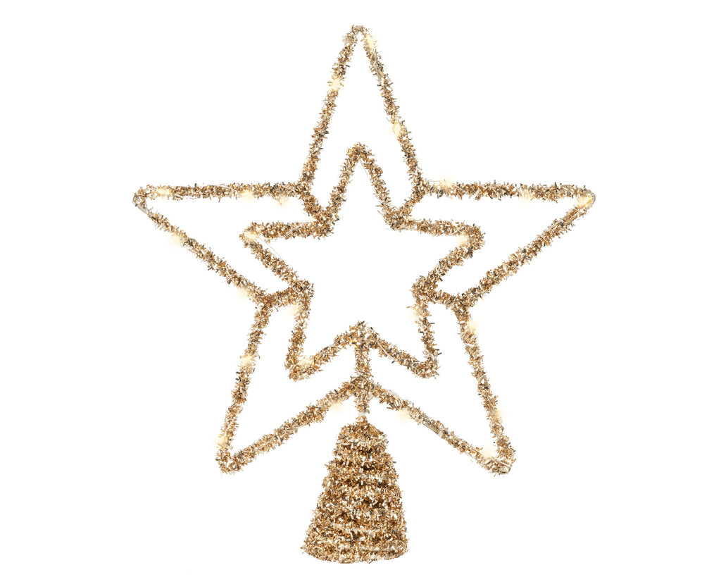 punta de árbol de Estrella con luces dorado 28cm