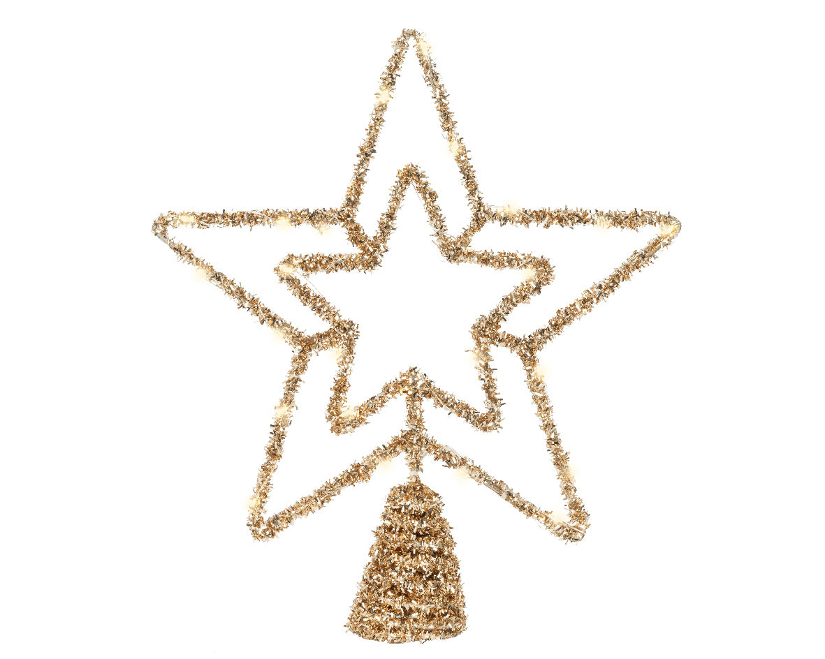 punta de árbol de Estrella con luces dorado 28cm