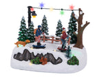 Escenario de navidad de esquiadores en la nieve
