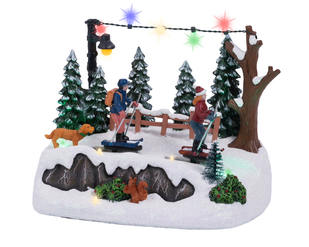Escenario de navidad de esquiadores en la nieve