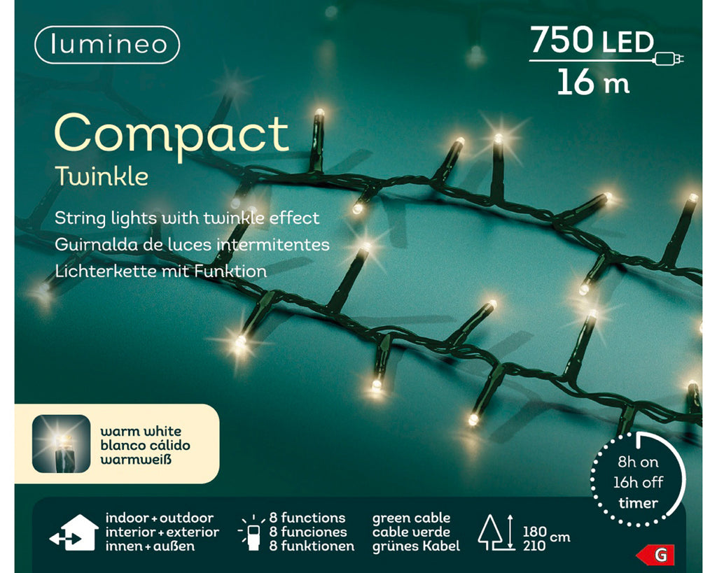 Luces de Navidad Compact 16m Blanco Cálido con multifunciónes interior y exterior