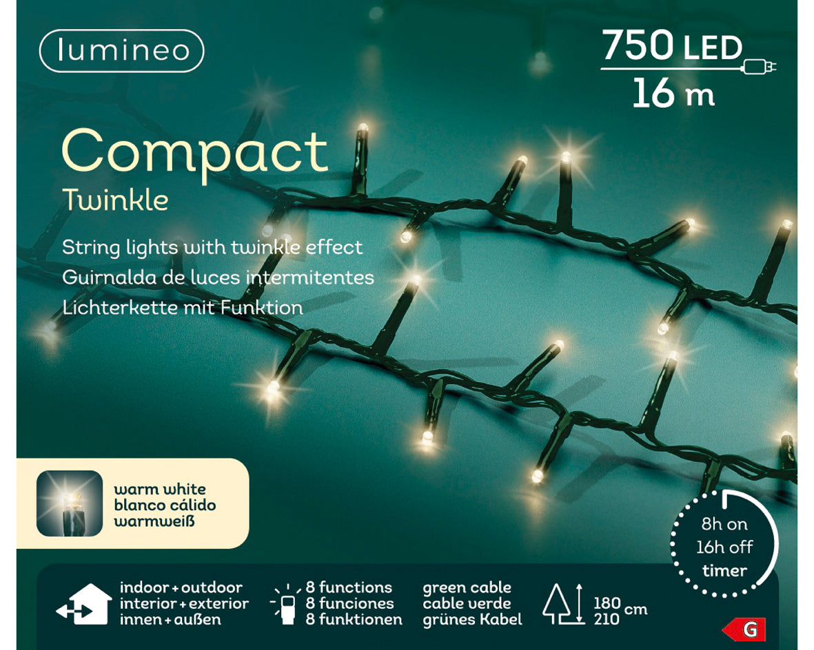 Luces de Navidad Compact 16m Blanco Cálido con multifunciónes interior y exterior