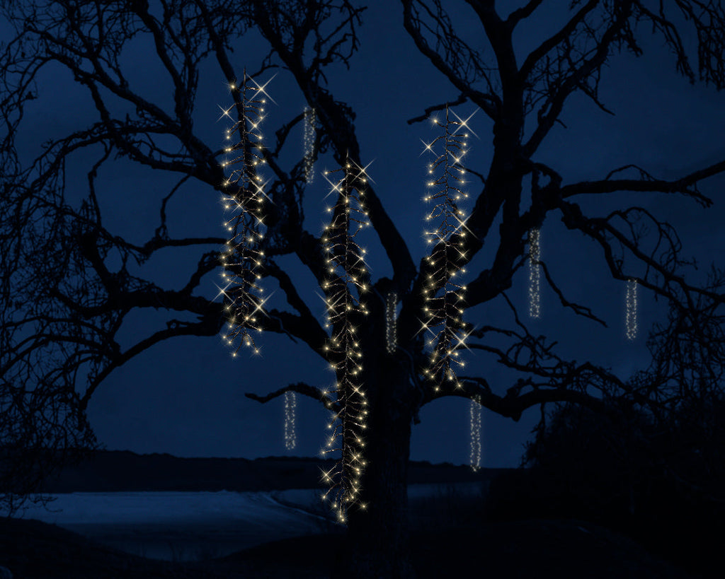 Casada de luces para árboles conectable Blanco Cálido cable negro