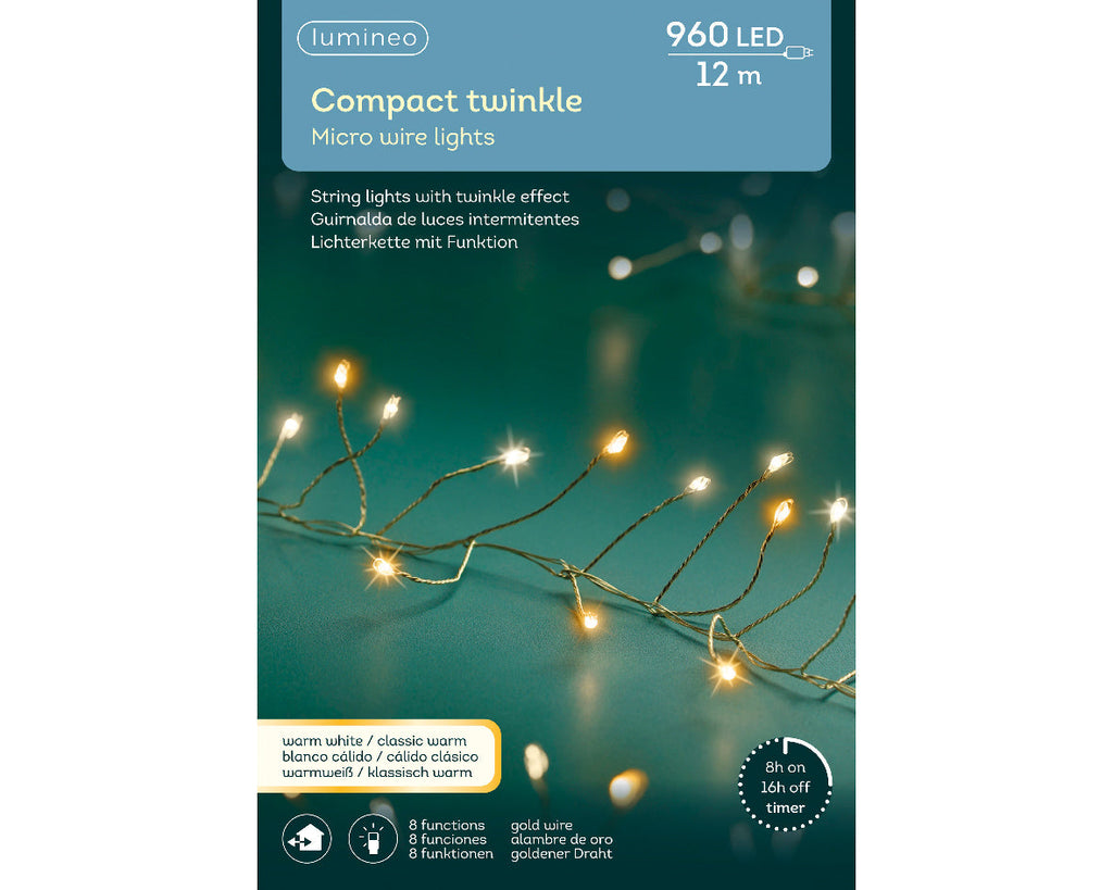 Guirnalda de luces microled Cluster 12m - 960LED cable dorado luz clásica-blanca cálida