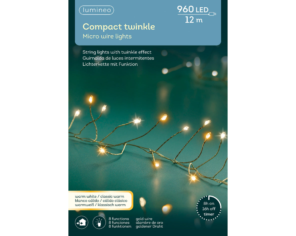 Guirnalda de luces microled Cluster 12m - 960LED cable dorado luz clásica-blanca cálida