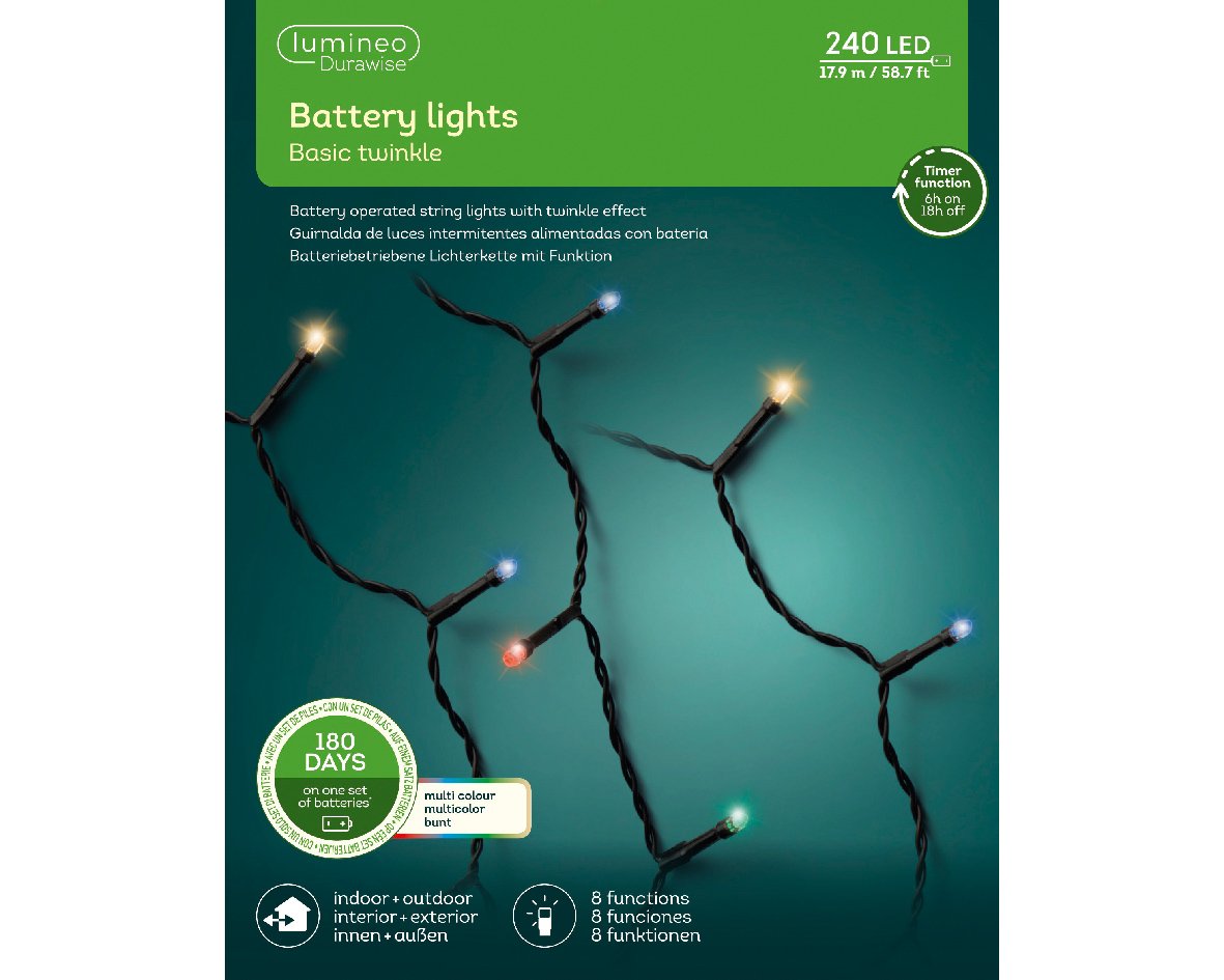 Girnalda de luces Compact a pilas para exterior 18m-240L Multicolor Bateria