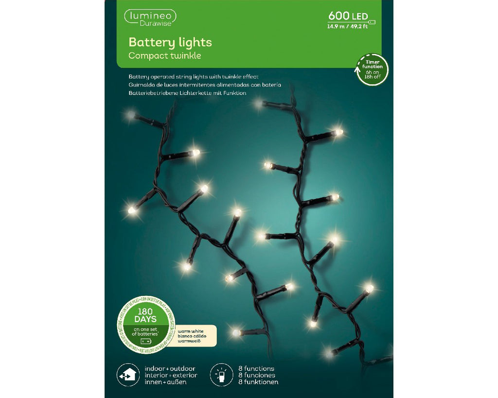 Guirnalda de luces Compact a Pilas para exterior 15m-600LED Blanco cálido