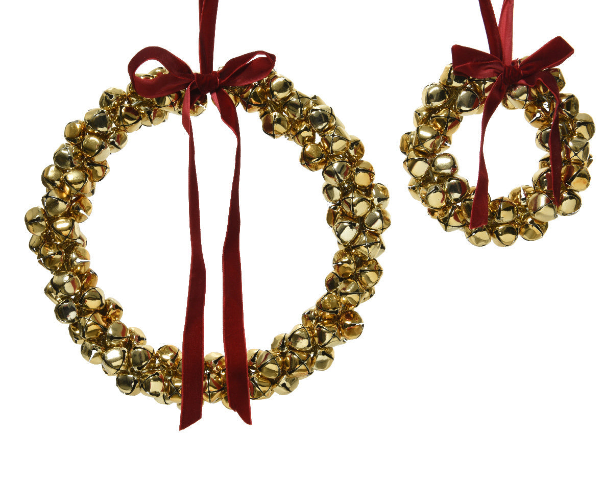 Set de 2 Ornamentos de cascabeles de navidad dorado de 25cm