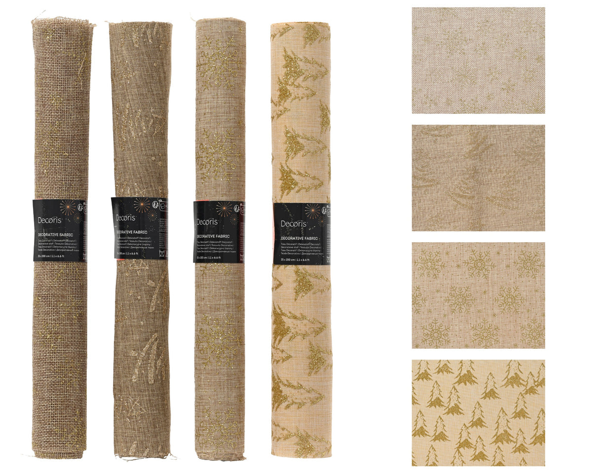 512112-Rollo de tela decorativa con estampado dorado 200 x 35 cm-navidad-envio-canarias